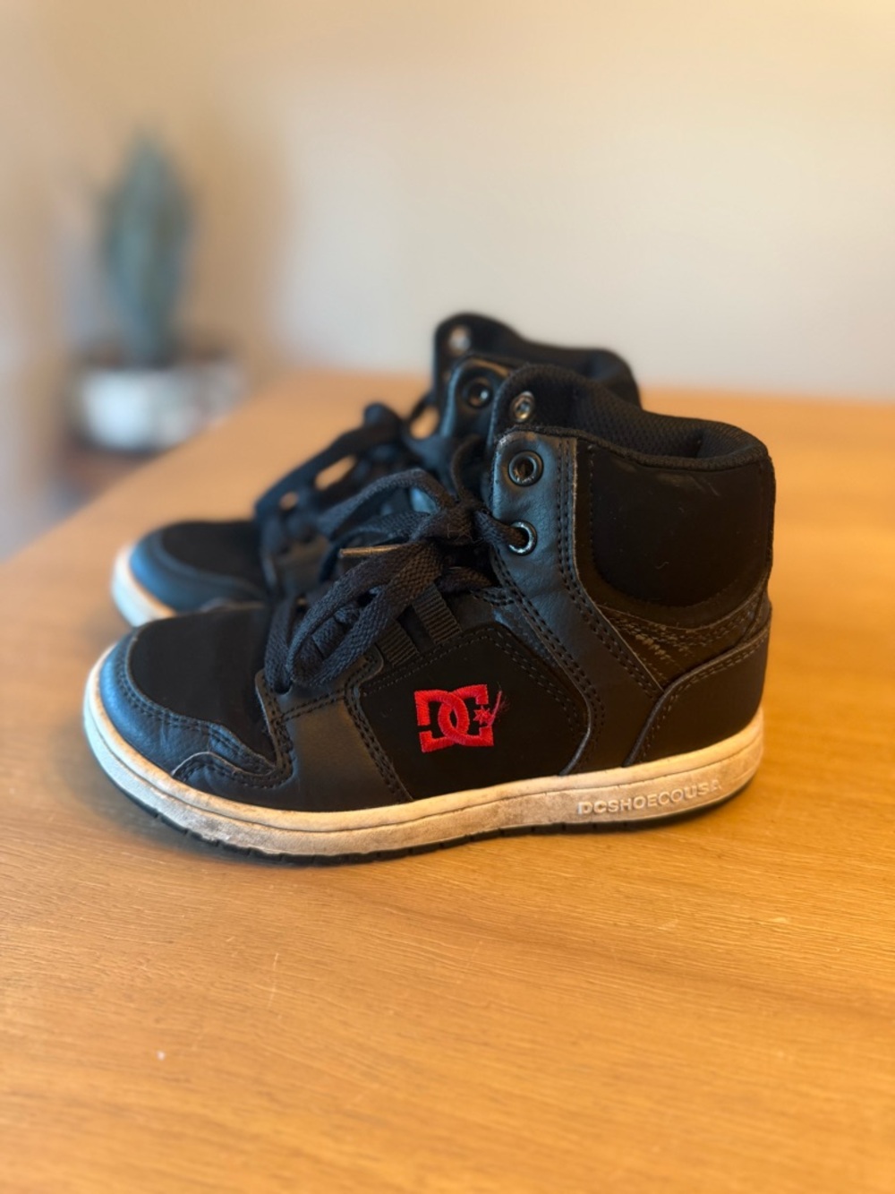 DC Kids Black High-Top Sneakers with Red Logo